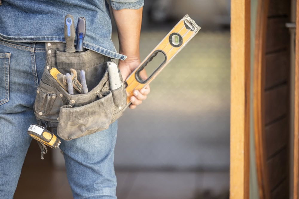Tools and tool belt for construction work.