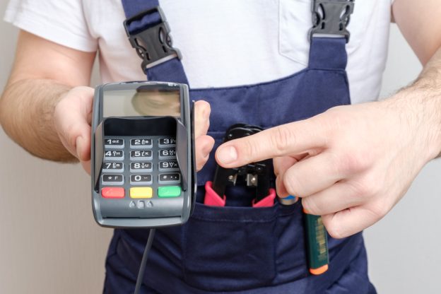 Contactless payment terminal and tools for contractors spending and management on work site.
