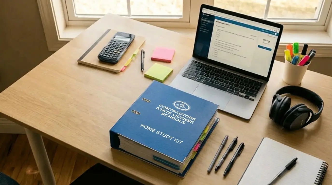 Home Study Kit materials including textbooks, study guides, and reference charts